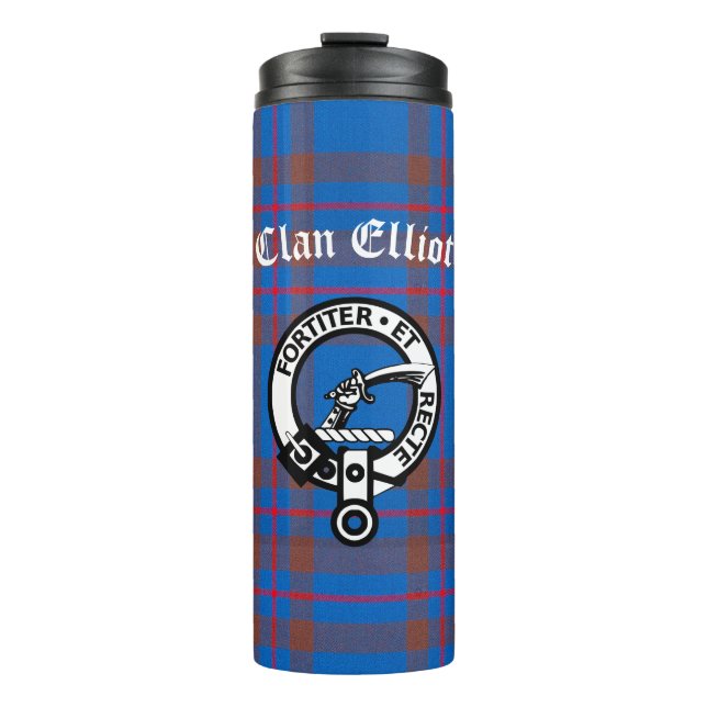 Clan Elliot Crest Badge & Tartan Thermal Tumbler (Front)