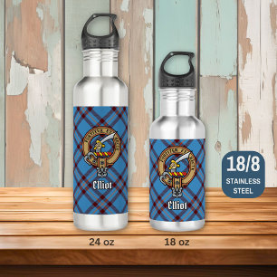 Clan Elliot Crest over Ancient Tartan 710 Ml Water Bottle