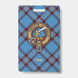 Clan Elliot Crest over Ancient Tartan Badge