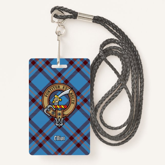 Clan Elliot Crest over Ancient Tartan Badge (Front with Lanyard)