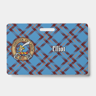 Clan Elliot Crest over Ancient Tartan Badge