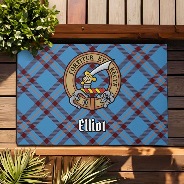 Clan Elliot Crest over Ancient Tartan Doormat (Creator Uploaded)