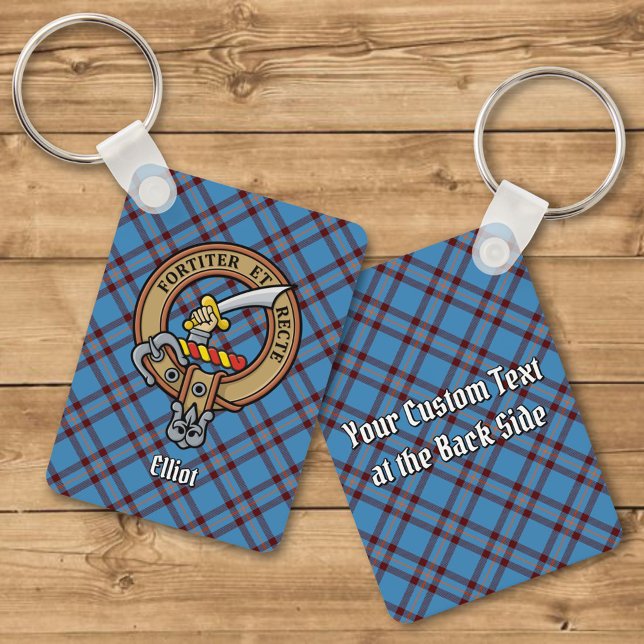 Clan Elliot Crest over Ancient Tartan Keychain (Creator Uploaded)