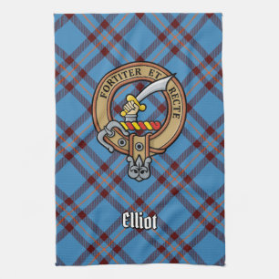 Clan Elliot Crest over Ancient Tartan Kitchen Towel