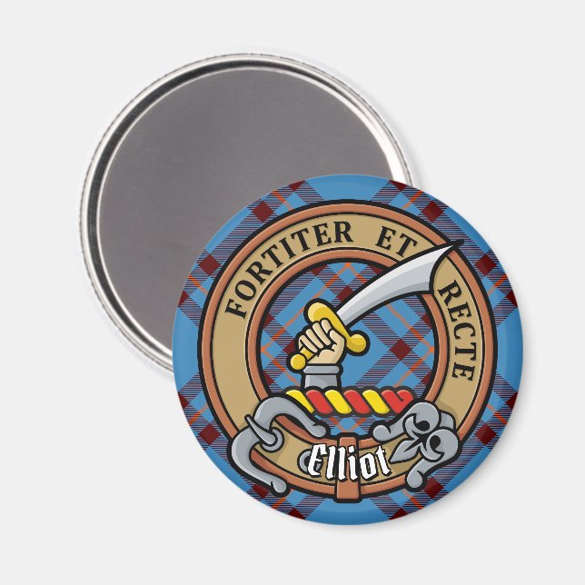 Clan Elliot Crest over Ancient Tartan Magnet (Front/Back)