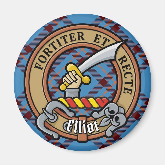 Clan Elliot Crest over Ancient Tartan Magnet (Front)