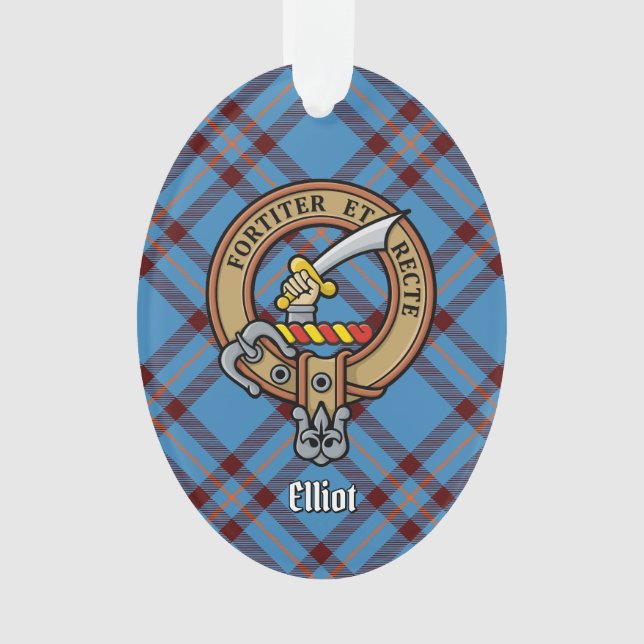 Clan Elliot Crest over Ancient Tartan Ornament (Front)
