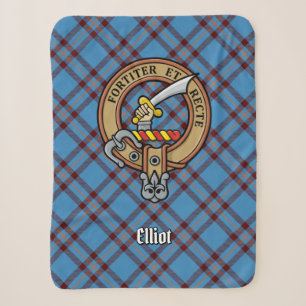 Clan Elliot Crest over Ancient Tartan Sherpa Blanket