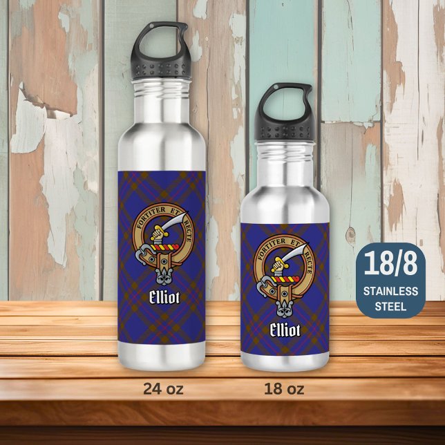 Clan Elliot Crest over Modern Tartan 710 Ml Water Bottle (Creator Uploaded)