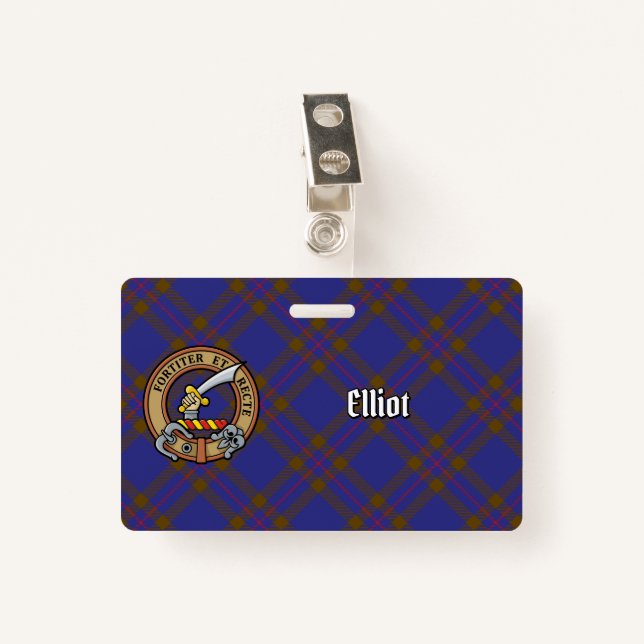 Clan Elliot Crest over Modern Tartan Badge (Front with Clip)