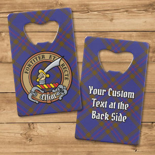Clan Elliot Crest over Modern Tartan Credit Card Bottle Opener