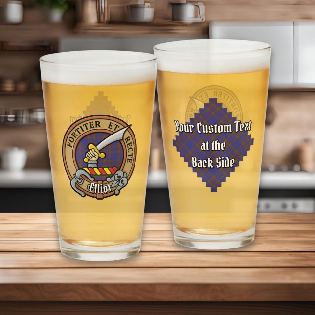 Clan Elliot Crest over Modern Tartan Glass (Creator Uploaded)