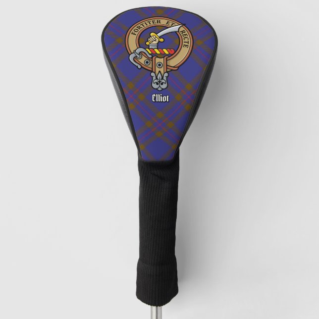 Clan Elliot Crest over Modern Tartan Golf Head Cover (Front)