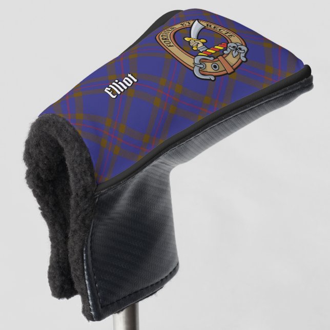 Clan Elliot Crest over Modern Tartan Golf Head Cover (3/4 Front)