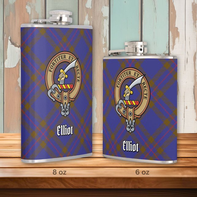Clan Elliot Crest over Modern Tartan Hip Flask (Creator Uploaded)