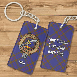 Clan Elliot Crest over Modern Tartan Keychain