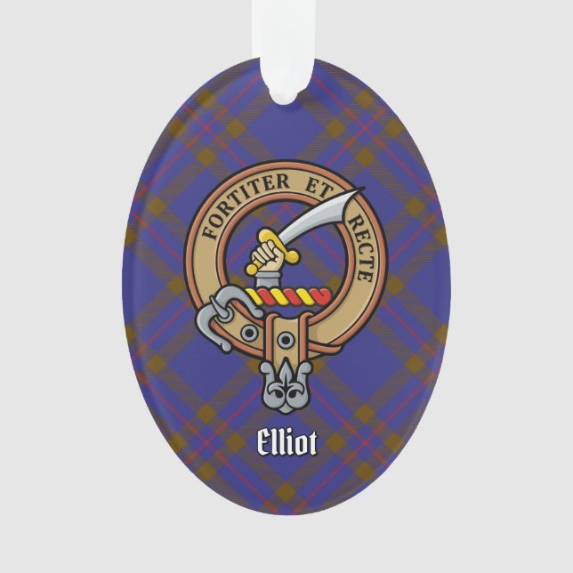 Clan Elliot Crest over Modern Tartan Ornament (Front)