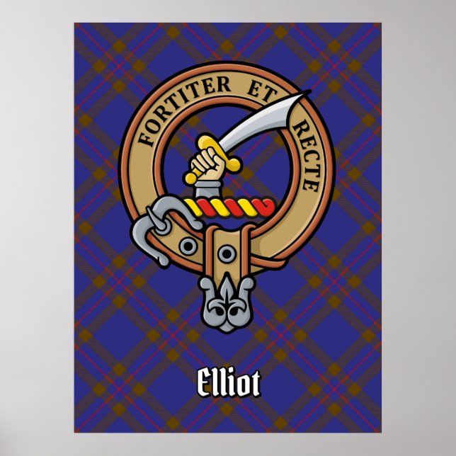 Clan Elliot Crest over Modern Tartan Poster (Front)