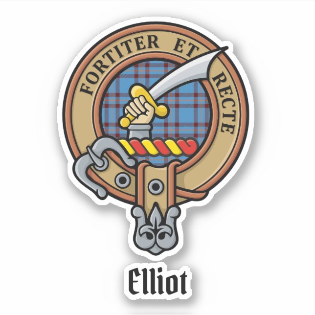 Clan Elliot Crest sur l'Ancien Sticker Tartan (Devant)