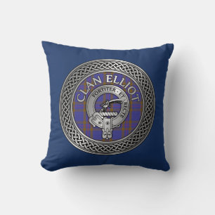 Clan ELLioT Crest & Tartan Knot Throw Pillow
