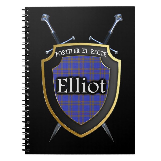 Clan Elliot Tartan Shield & Swords Notebook (Front)