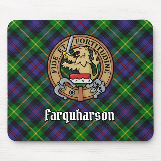 Clan Farquharson Crest over Tartan Mouse Pad (Front)