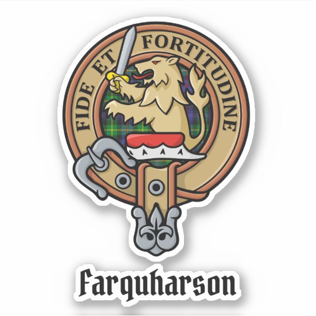 Clan Farquharson Crest over Tartan Sticker (Front)
