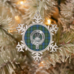 Clan Ferguson Crest & Atholl Tartan Snowflake Pewter Christmas Ornament