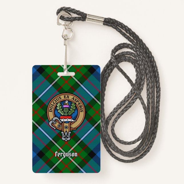 Clan Ferguson Crest over Tartan Badge (Front with Lanyard)