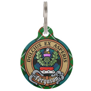 Clan Ferguson Crest over Tartan Pet Tag