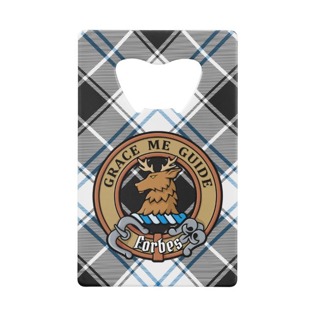 Clan Forbes Crest over Dress Tartan Credit Card Bottle Opener (Front)