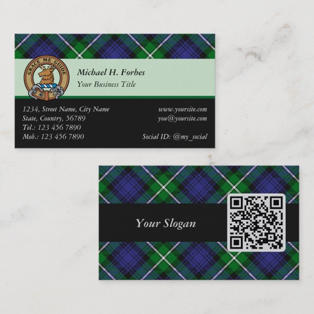 Clan Forbes Crest over Tartan Business Card (Front/Back)