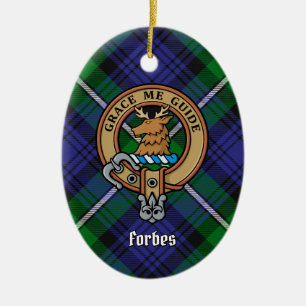 Clan Forbes Crest over Tartan Ceramic Ornament