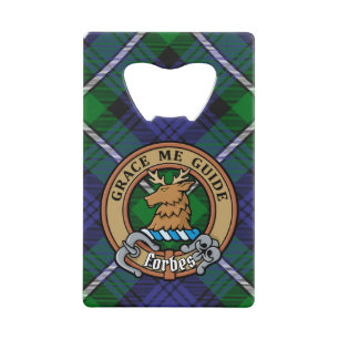 Clan Forbes Crest over Tartan Credit Card Bottle Opener