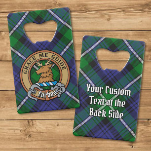Clan Forbes Crest over Tartan Credit Card Bottle Opener