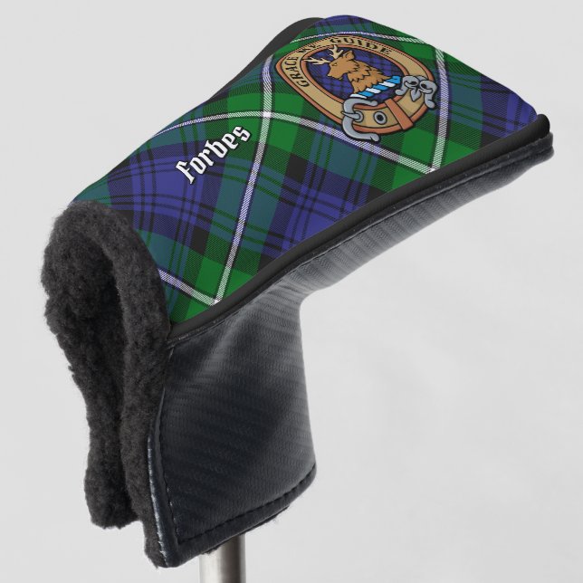 Clan Forbes Crest over Tartan Golf Head Cover (3/4 Front)