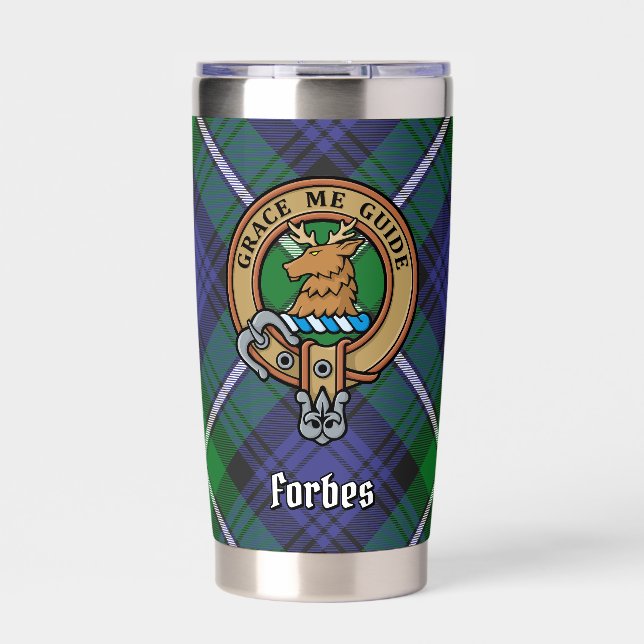 Clan Forbes Crest over Tartan Insulated Tumbler (Front)
