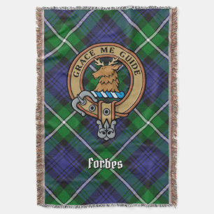 Clan Forbes Crest over Tartan Throw Blanket
