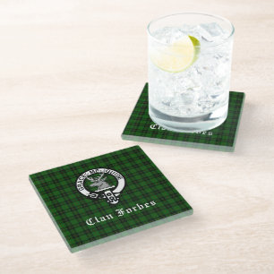 Clan Forbes Tartan and Crest Badge  Glass Coaster