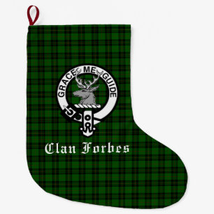 Clan Forbes Tartan and Crest Badge  Large Christmas Stocking