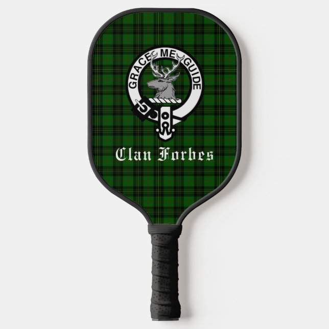 Clan Forbes Tartan and Crest Badge  Pickleball Paddle (Front)