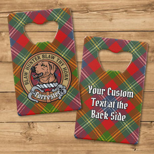 Clan Forrester Crest over Tartan Credit Card Bottle Opener