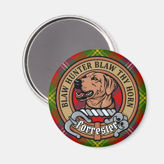 Clan Forrester Crest over Tartan Magnet (Front/Back)