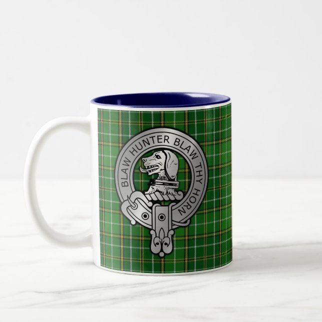 Clan Forrester / Foster Crest & Hunting Tartan Two-Tone Coffee Mug (Left)