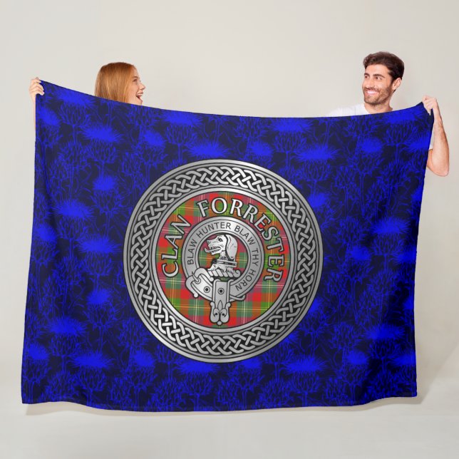Clan Forrester | Foster Crest & Tartan Knot Fleece Blanket (In Situ)