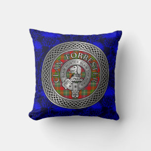 Clan Forrester Foster Crest & Tartan Knot Throw Pillow