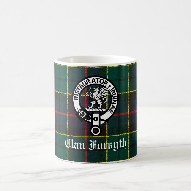 Clan Forsyth Crest Badge and Tartan Coffee Mug (Center)