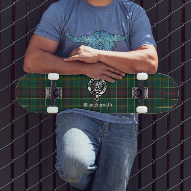 Clan Forsyth Crest Badge and Tartan   Skateboard (Outdoor 3)