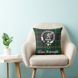 Clan Forsyth Crest Badge and Tartan Throw Pillow