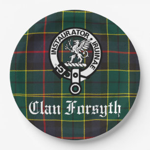 Clan Forsyth Crest Badge & Tartan Customizable Paper Plate